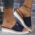 thumbnail image 5 of Women’s Denim Fabric Jute Trim Wedge Slide Sandals, Metal Button Decor Open Toe Indoor Outdoor Platform Slippers, 5 of 6