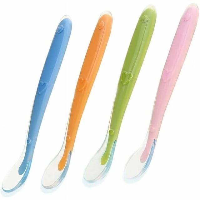 Cuillères Bébé Silicone, Cuillere Bébé Souple, Couvert Bebe 4 Mois, pour l'Alimentation et le Sevrage de Bébé, Sans Bisphénol A, Lot de 4