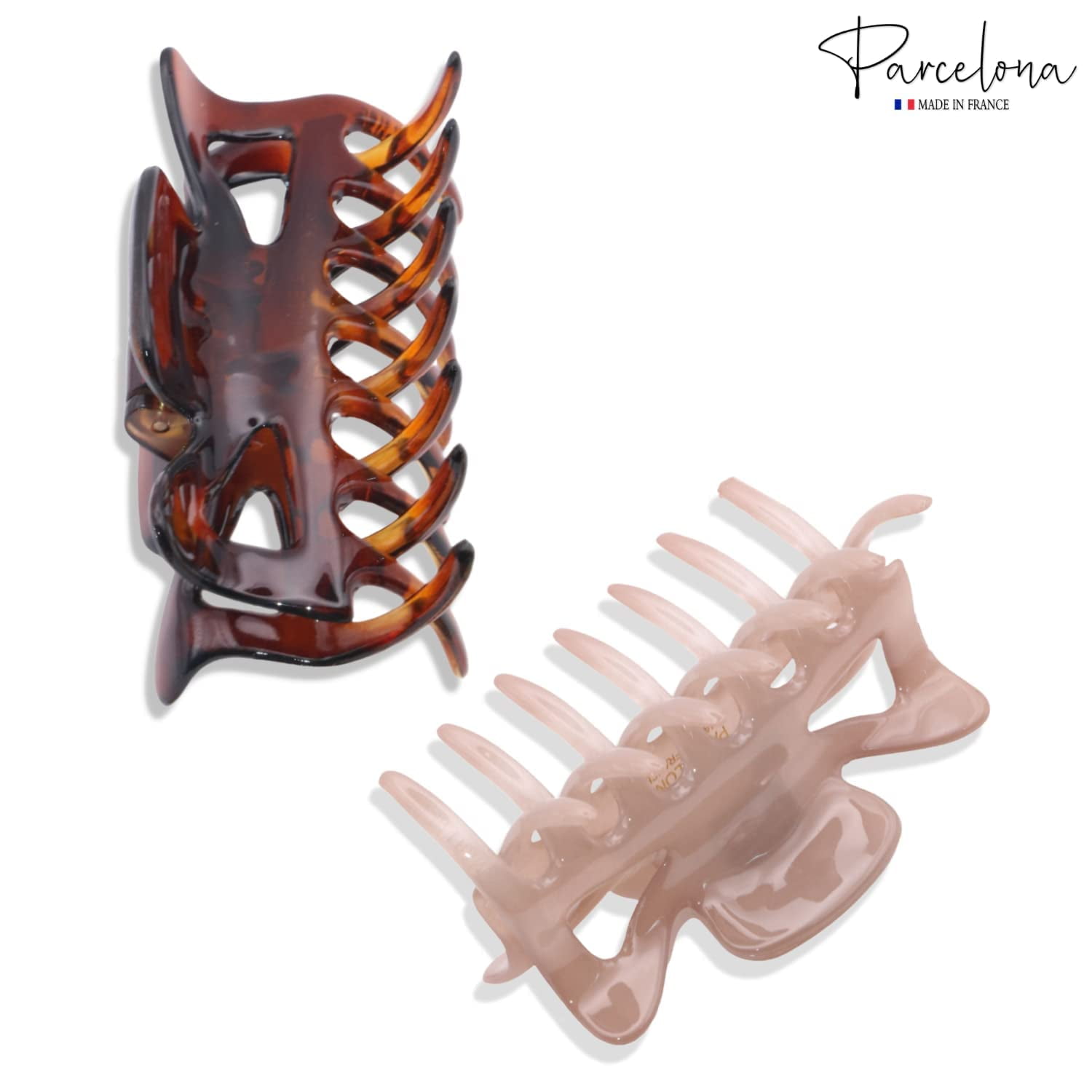 Parcelona French Classic 3" Medium Celluloid Hair Claws for Women & Girls (2Pcs) (TortoiseShell-Savana)