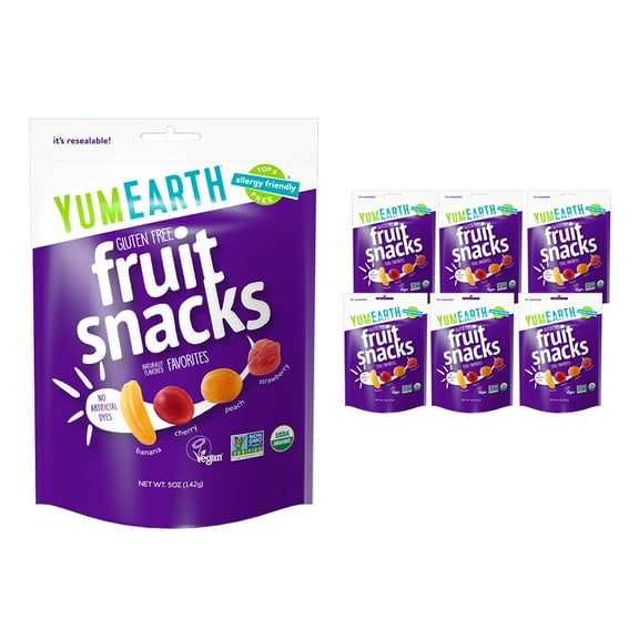 YumEarth Organic Fruit Snacks, BCF26 5oz. (Pack of 6), Allergy Friendly, Gluten Free, Non-GMO, Vegan, No Artificial Flavors or Dyes,5 Ounce (Pack of 6)