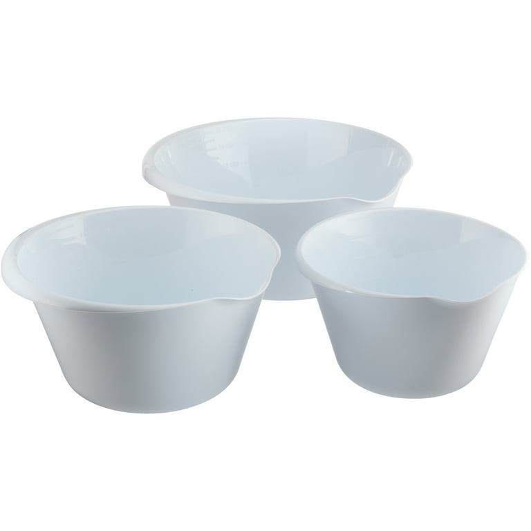 Vremi 3 Piece Plastic Mixing Bowl Set - Nesting Mixing Bowl with Rubber  Grip Handles Easy Pour Spout and Non Slip Bottom - Three Sizes Small Large