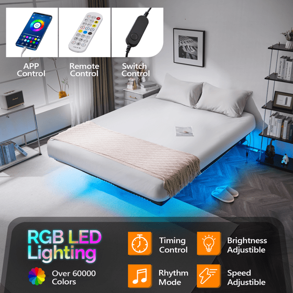 Alvantor 14-Inch Full Platform Metal Bed Frame with LED Light and Power Outlet
