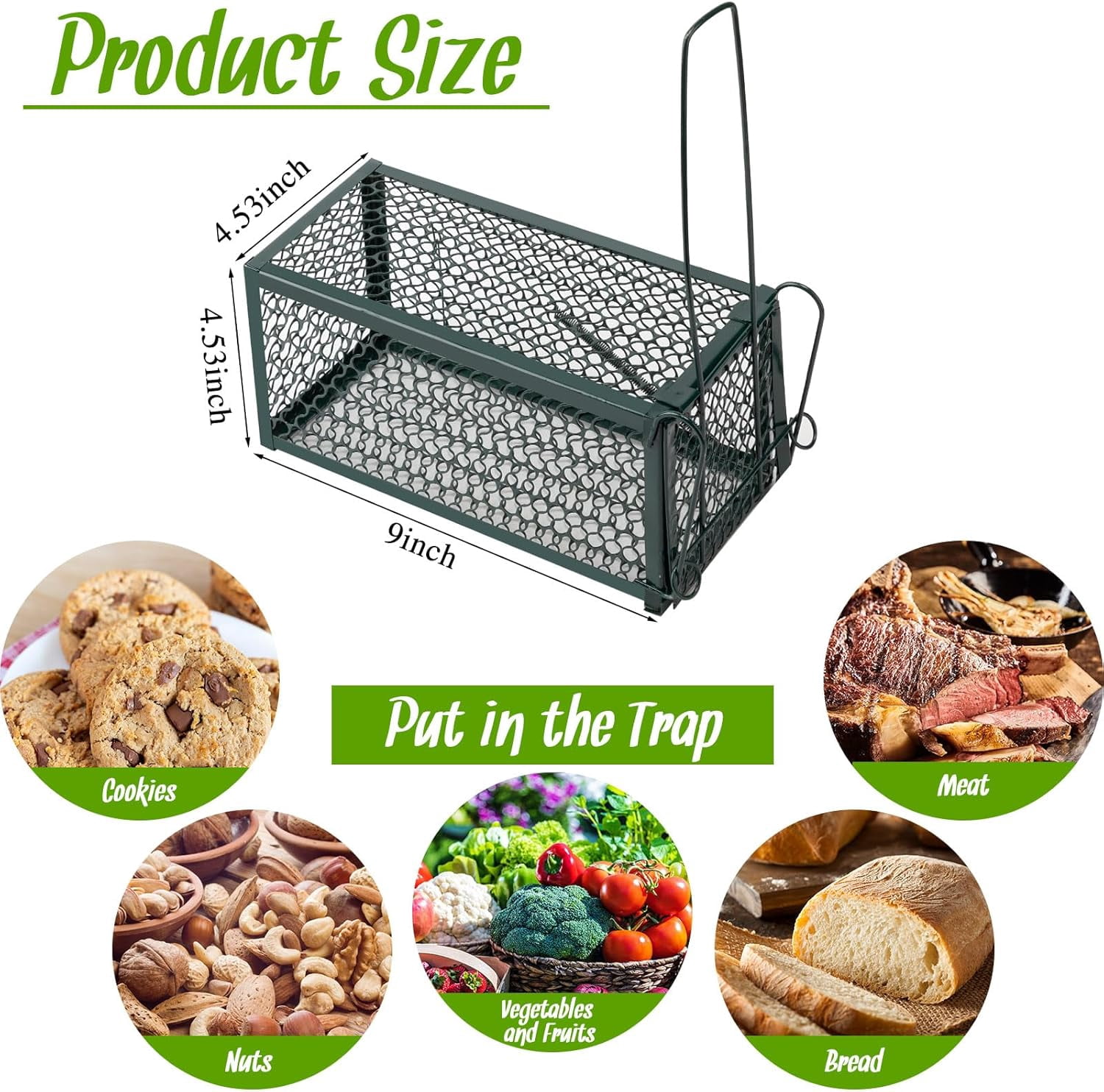 2 Pcs Humane Rat Trap Chipmunk Rodent Mouse Squirrel Trap Small Live Animal Mouse Voles Hamsters Live Cage Rat Mouse Cage for Mice Easy to Catch and Release (Green)