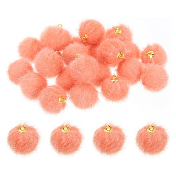 Pom Pom Charm, 24Pcs 15mm - Faux Fur Fluffy Pom Poms Pendants Balls, Pom Poms for DIY Crafts Jewelry Making Keychain Accessory (Orange)