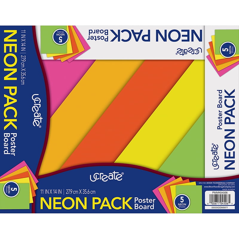Neon Poster Board, 5 Assorted Colors, 11" x 14", 5 Sheets Bundle of 2