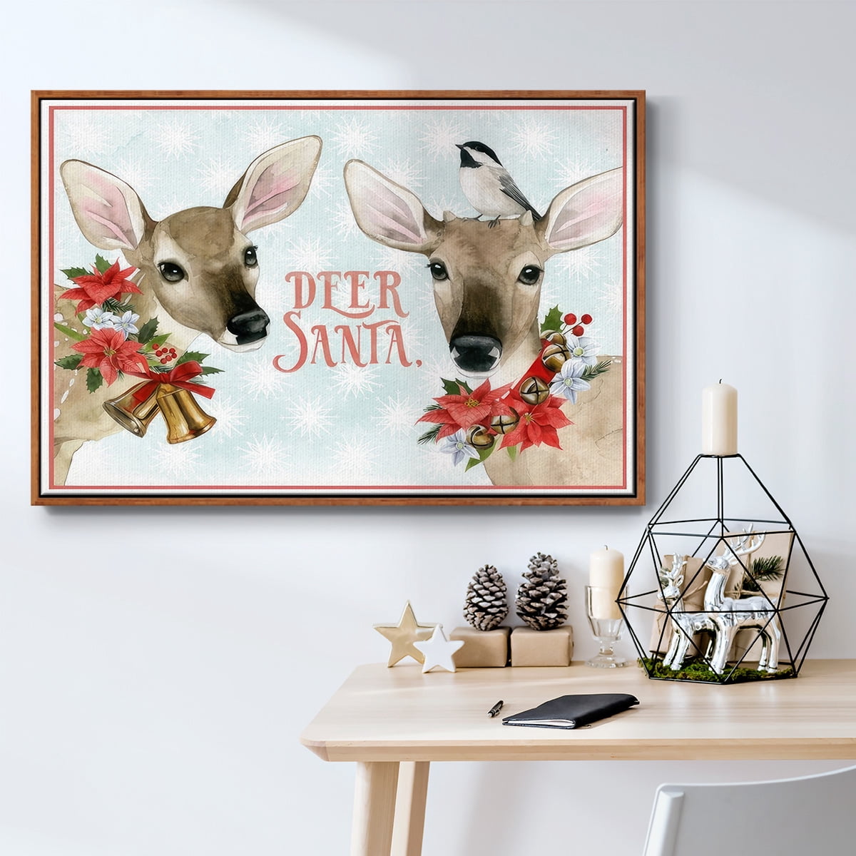Deer Christmas Collection A - Framed Gallery Wrapped Holiday Canvas - 25 x 37 - Rosewood Frame