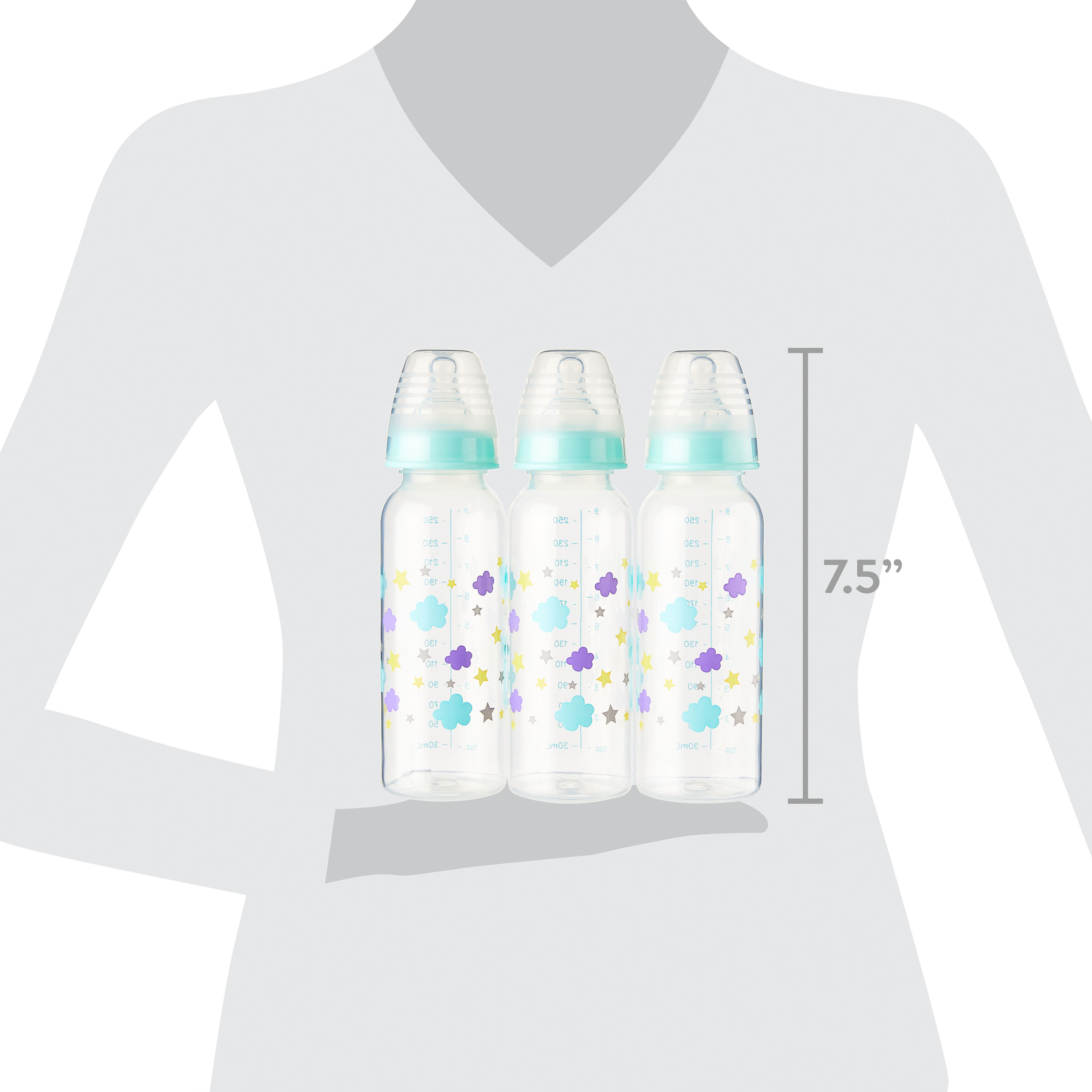 Biberón Parent's Choice para recién nacidos, unisex, estampado de nubes, paquete de 3, 9 fl oz 6