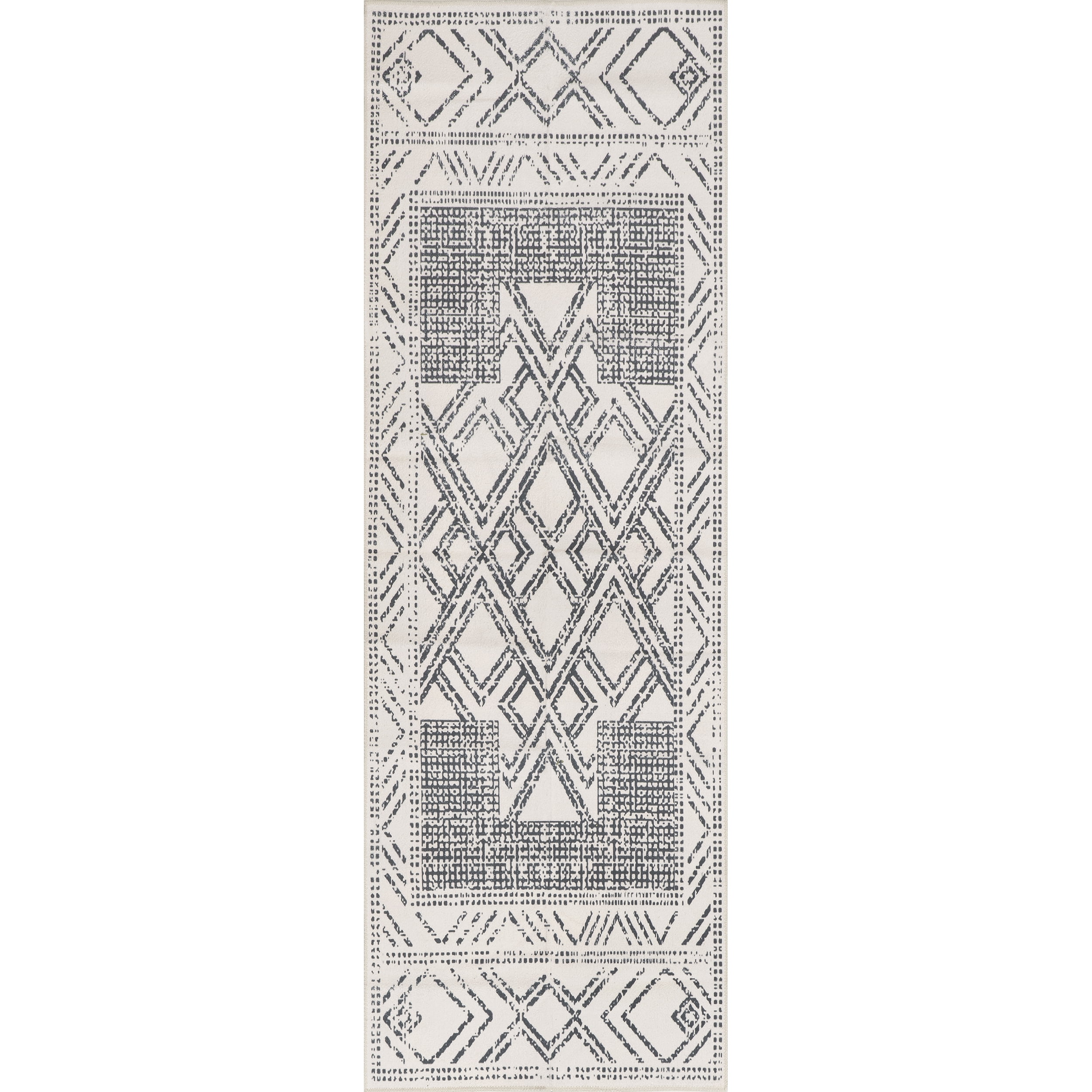 nuLOOM Mia Machine Washable Geometric Medallion Runner Rug, 2' 6' x 10', Light Gray