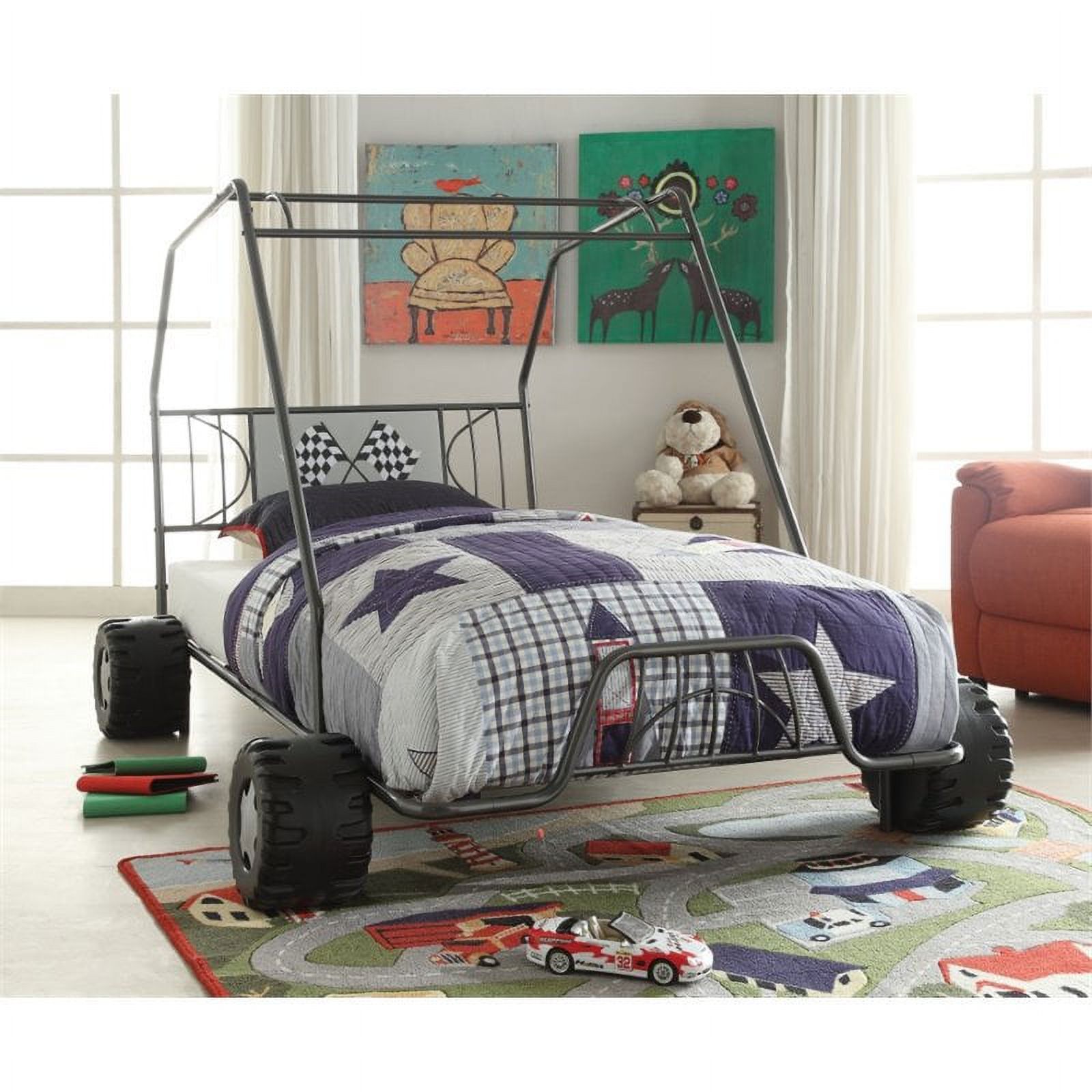 ACME Furniture Xander Go Kart Kids Twin Bed in Gunmetal Gray - image 2 of 4