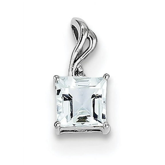 Sterling Silver Rhodium Plated Dia. & Aquamarine Square Pendant (12 X 6) Made In India qp2989aq