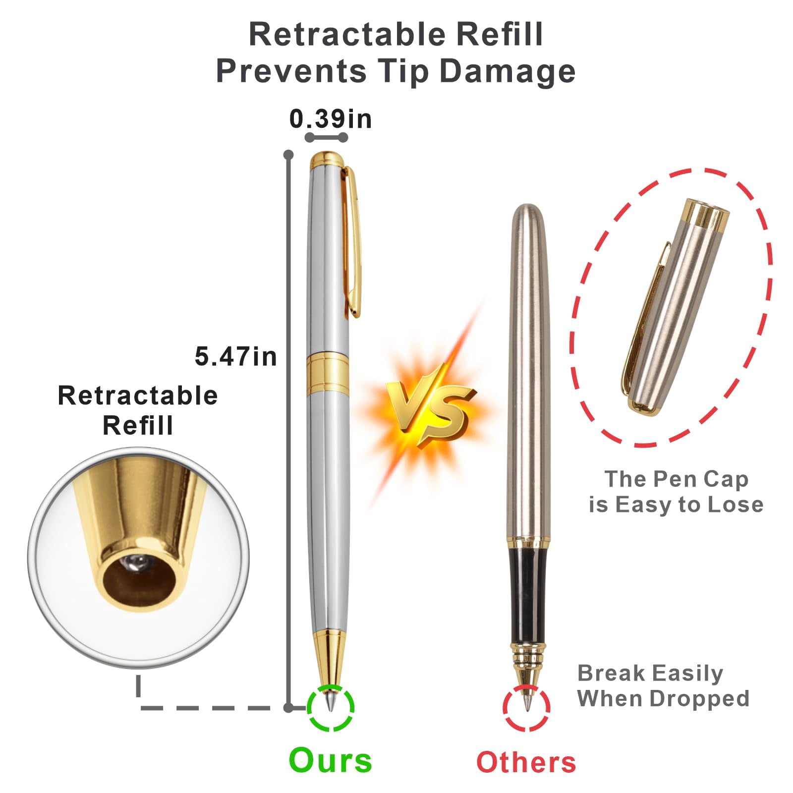 Ballpoint Pens Black Ink - Weighted Metal Twist For Uniform Flight Attendant Business  1.0 Mm Medium Point Smooth Writing 3 With 3 Refills (gold)