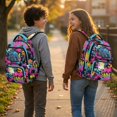 thumbnail image 3 of Xixirimido Kids Backpack for Boys Girls Preschool Elementary Students Bookbag 17inch Large School Bag Multi-pocket Lightweight Backpacks, Graffiti Neon Tractor, 3 of 8