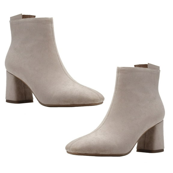 FELTECHELECTR Heeled Ankle Boots For Women 1 Toe Beige Pu Rubber Comfortable Wear Autumn