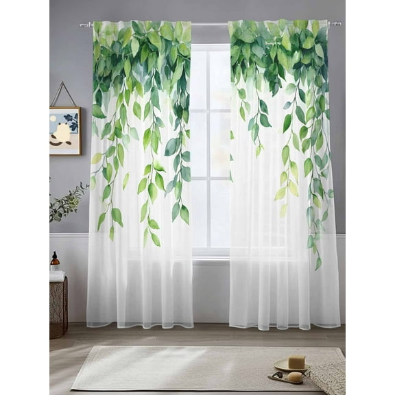 Spring Leaves Vines Sheer Curtains for Living Room Bedroom Pastoral Green Botanical Leaf Sheer Curtains 84 Inch Long 2 Panels Set Light Filtering Curtain Window Treatments Drapes for Dining Room