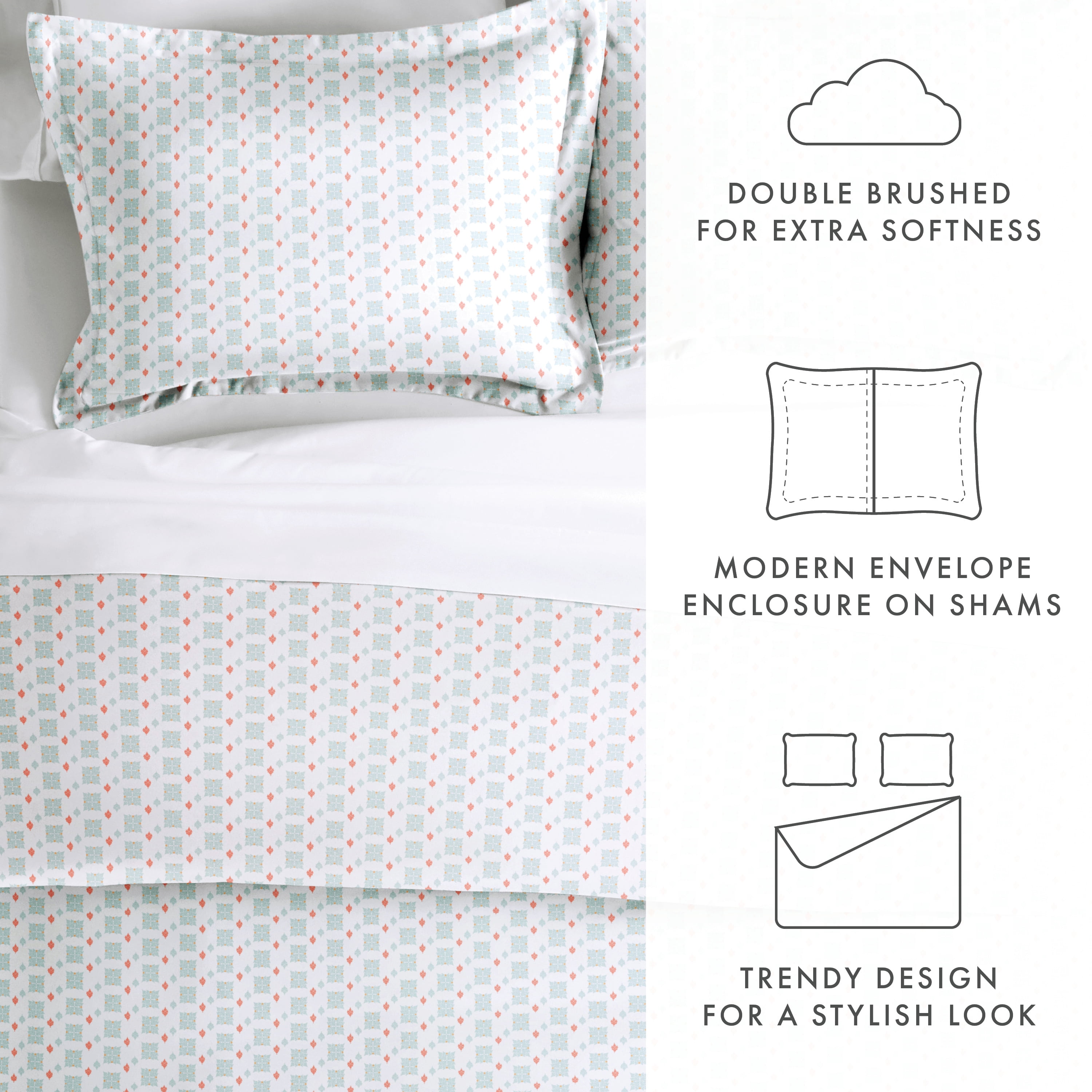 Noble Linens Aqua Lights in Blue Pattern 2-Piece Duvet Cover Set, Twin/TwinXL