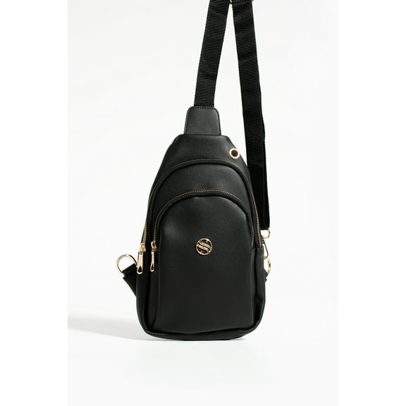 San Morris Women's Adjustable Strap Faux Leather Sling Crossbody Bag, Black