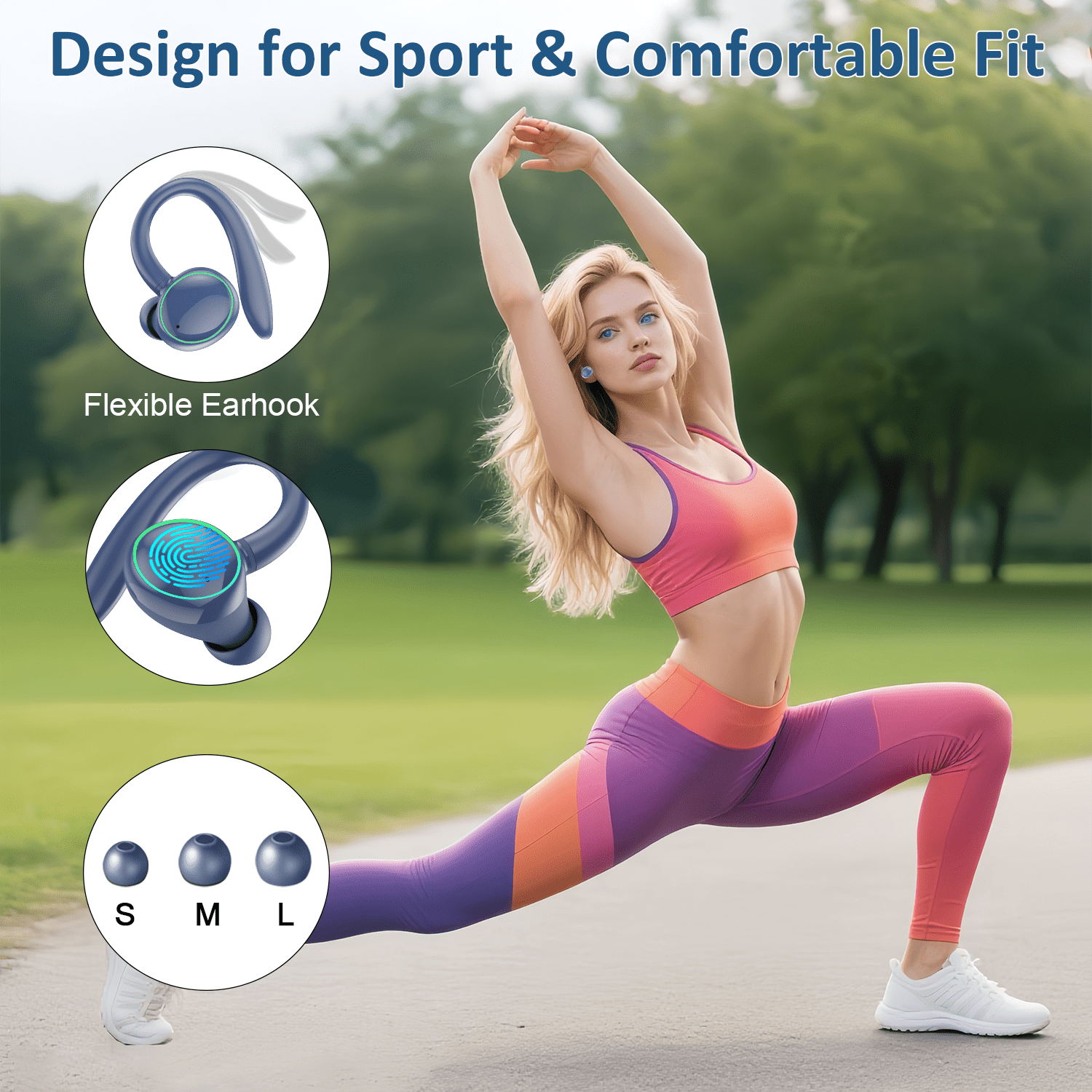 Wireless Earbuds, Bluetooth 5.4 Headphones Sports, 50H Playback Over Ear Earbuds with ENC Noise Cancelling Mic, Deep Bass Fitness Earphones Gym Running Workout with Earhooks, IP7 Waterproof Headset