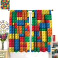 thumbnail image 3 of Focusbrite Building Blocks Toy Curtains, Abstract Contour Colorful Plastic Brick Geometric Print Pattern Window Treatment Drapes for Boy Girl Bedroom Playroom Set 2 Panels,42x45 Inches, 3 of 8