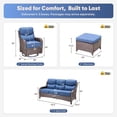 thumbnail image 3 of Jentlehouse 5 Piece Wicker Patio Furniture Set with 2 Swivel Chairs & 3-Seat Sofa with 2 Ottoman, Outdoor Sectional Conversation Set for Garden, Brown Wicker/Blue Cushions, 3 of 13