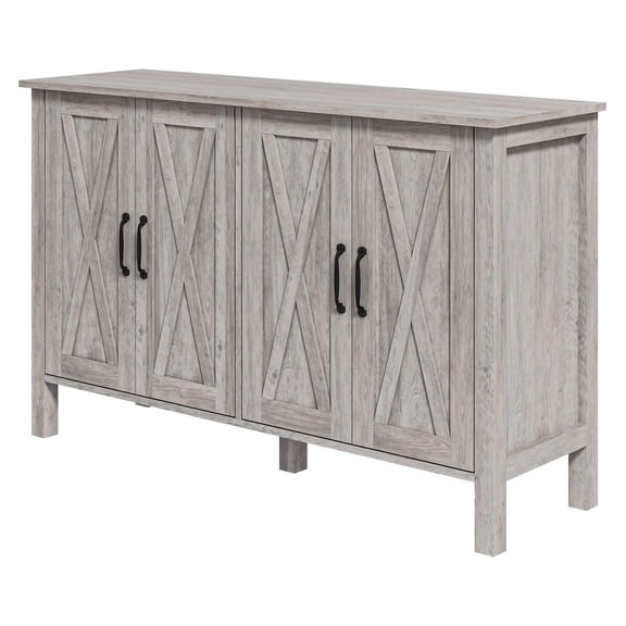 Sideboard Buffet Cabinet - Farmhouse Kitchen Storage with Barn Doors, Adjustable Shelves - Living Room, Hallway - Gray