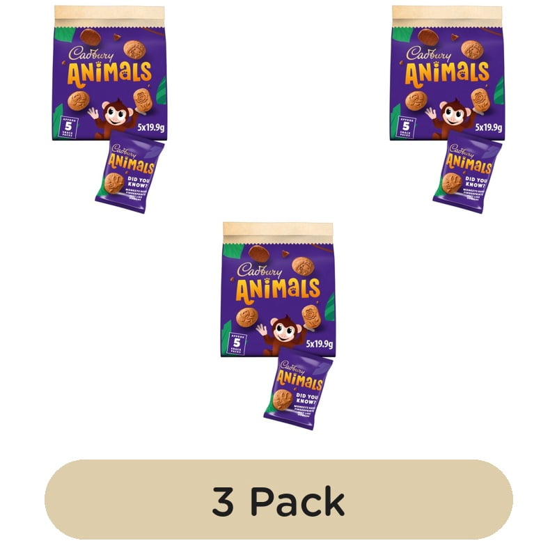 Cadbury Animals Chocolate Biscuits Snack Packs 5 x 19.9g, British Import (Pack of 3)