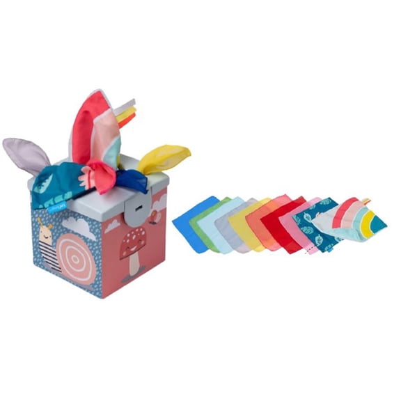 Taf Toys Sensory Crinkle Tissue Box for Toddlers. STEM Montessori Toy with Colorful Soft Scarves and Crinkling Blankies