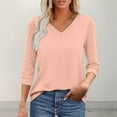 thumbnail image 2 of Feancey Lace 3/4 Sleeve Tops for Women Business Casual V Neck Work Blouse Lightweight Trendy Hollow Out Shirts Spring Going Out Party Tops Orange S, 2 of 10