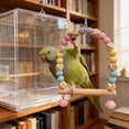 thumbnail image 5 of KOYPTL Wooden Bird Swing with Bells for Cockatiels Parrot Perch Hanging Toys,Birdcage Stands Cage Ground Play Gyms Accessories,Colorful Beads Climbing Toy for Lovebirds Conures Budgies Easter Decor, 5 of 6