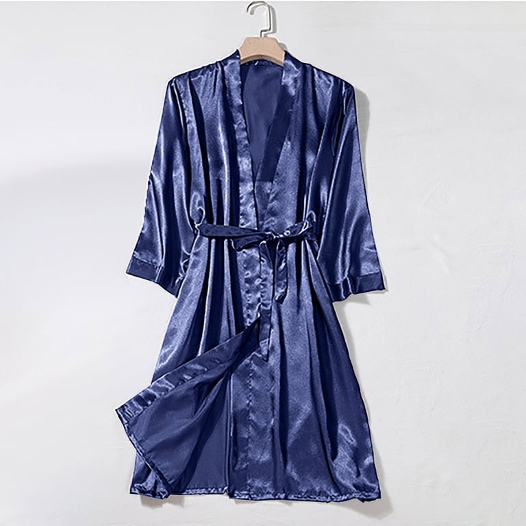 TEAJOPSUU Women's Satin Kimono Robe Feather Trim Silk Robes Bridesmaid  Robes Bridal Party Sleepwear Gown Wedding Makeup Robes Navy - Walmart.com