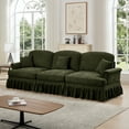 thumbnail image 3 of Newest Elegant Large 3 Seater Sofa Couch,Flared Arms,Removable Ruffles Pleats Skirts,Spindle Legs, Comfy Chenille Three-Seat Sofa for Living Room, Green, 3 of 20