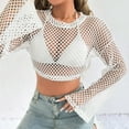 thumbnail image 5 of Maean Womens Crop Cover up Crochet Long Sleeve Swimwear Beach Shirts Hollow out Swimsuit Coverup, 5 of 7
