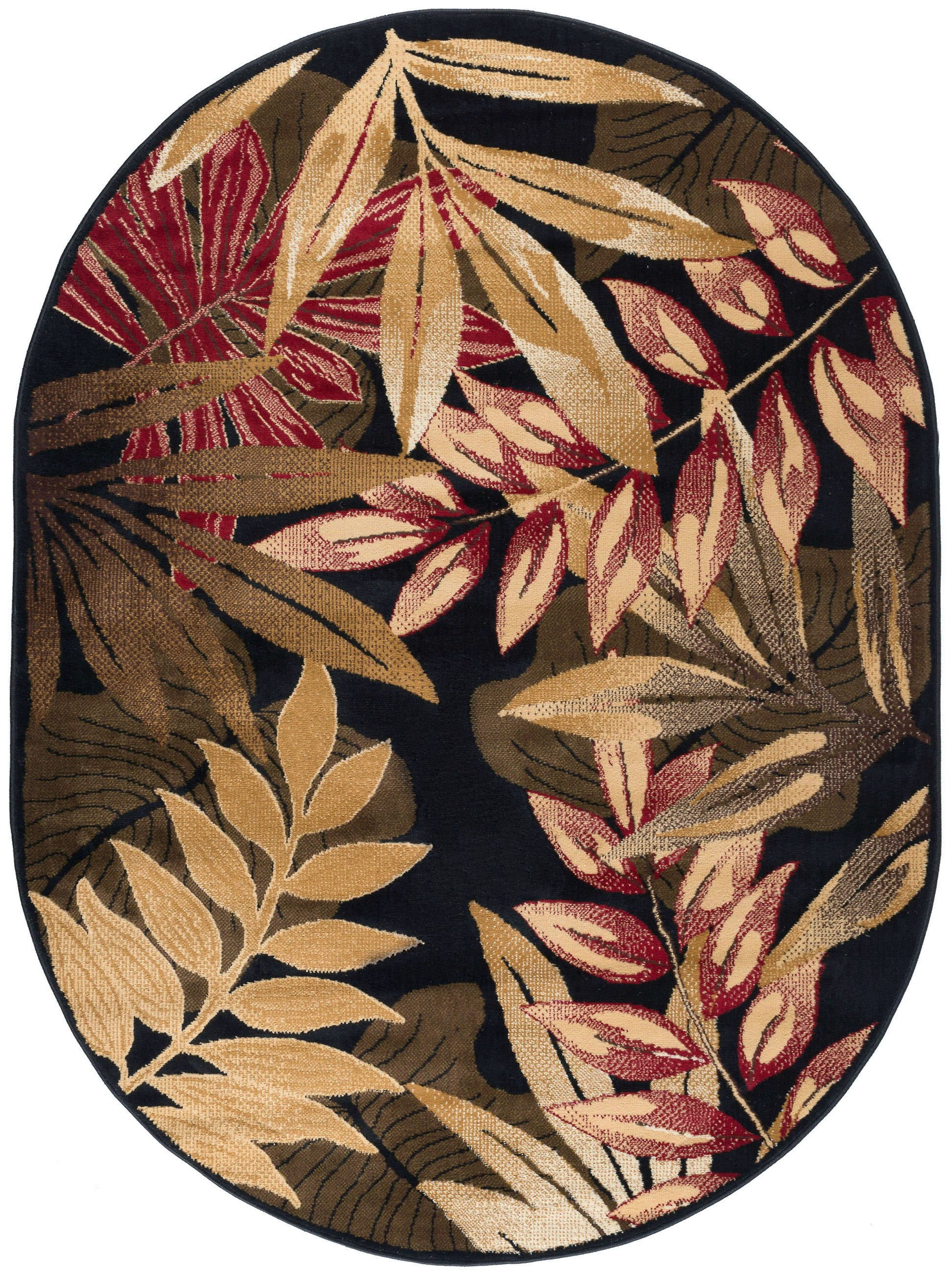 Transitional Area Rug (5'3'' x 7'3'' Oval) Botanical Black, Avocado Living Room Easy to Clean