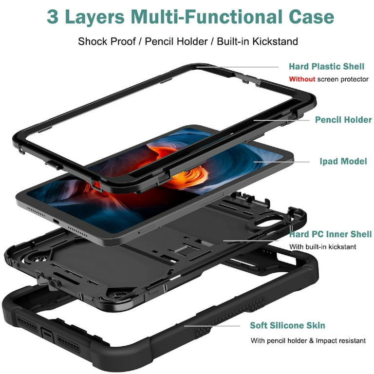 ELEHOLD for iPad 10.9 Inch 2022 Release iPad Rugged Case, Heavy Duty  Shockproof 3-Layer Multi-Functional Hard Plastic＋PC Inner＋Soft Silicone  Frame