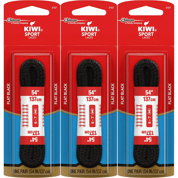 Kiwi Sport Flat Black Shoelaces, 54 Inch, 3 Pack (3 Pairs) for Athletic and Casual Shoes