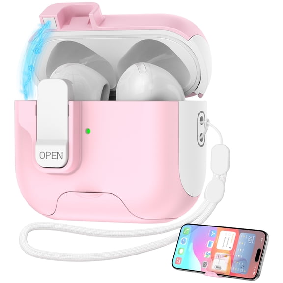 HopePow Compatible With AirPods 4nd Generation Case Cover Cute Magnetic Lid with Phone Stand Lock& Strap Compatible with AirPods 4 Headphone Case,Pink