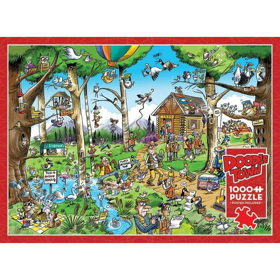 Cobble Hill 1000 Piece Puzzle - DoodleTown: Birdwatcher's Paradise - Sample Poster Included