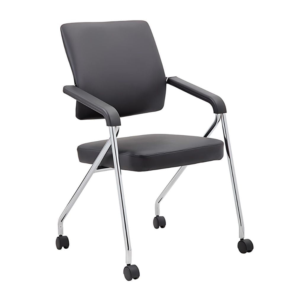 Nicer Furniture Foldable Vinyl Guest Chair with Casters - Set of 2