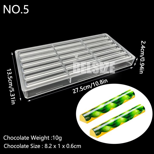 Molde de Chocolate de tira larga, molde de barra de gargantilla de policarbonato de plástico, moldes para dulces, decoración de pasteles, sartén de confitería