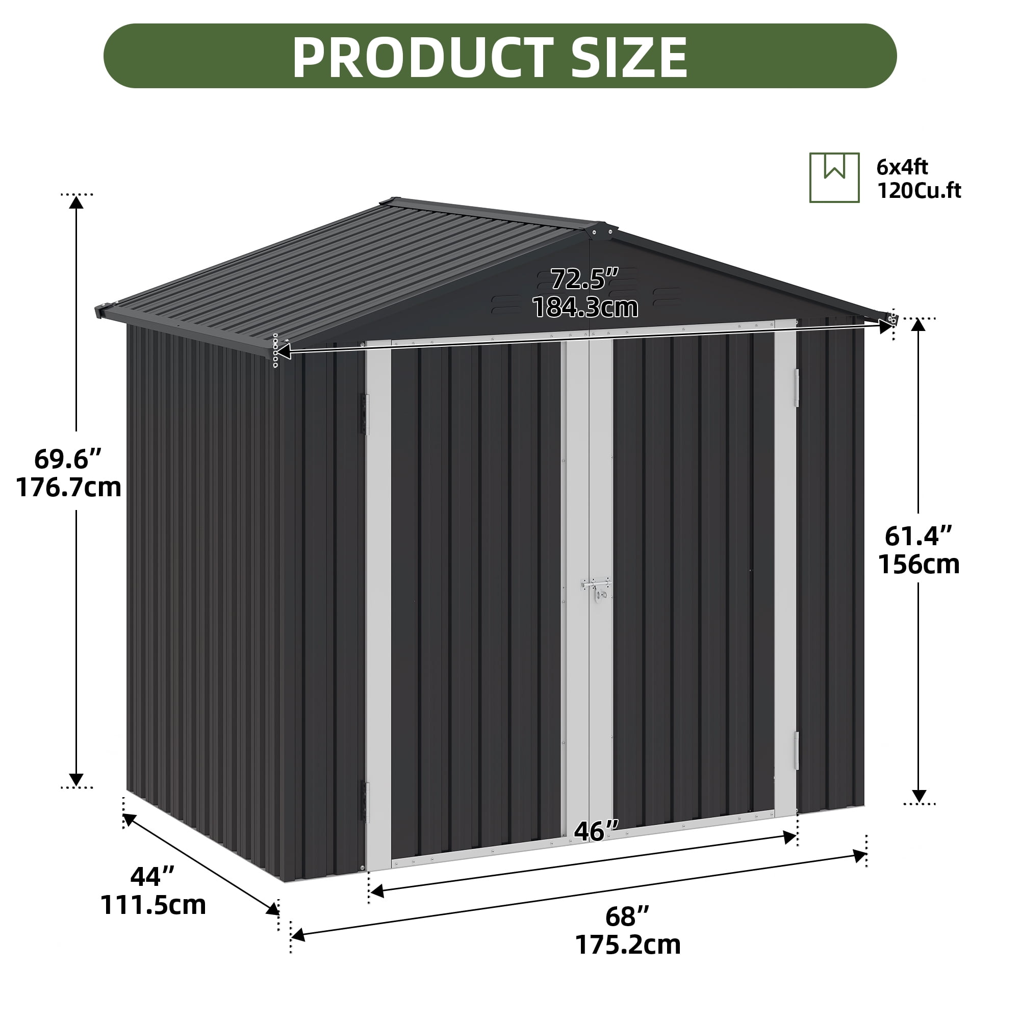 Uforic 6x4ft Outdoor Storage Shed, Lockable and Weatherproof with Vents for Backyard, Dark Gray