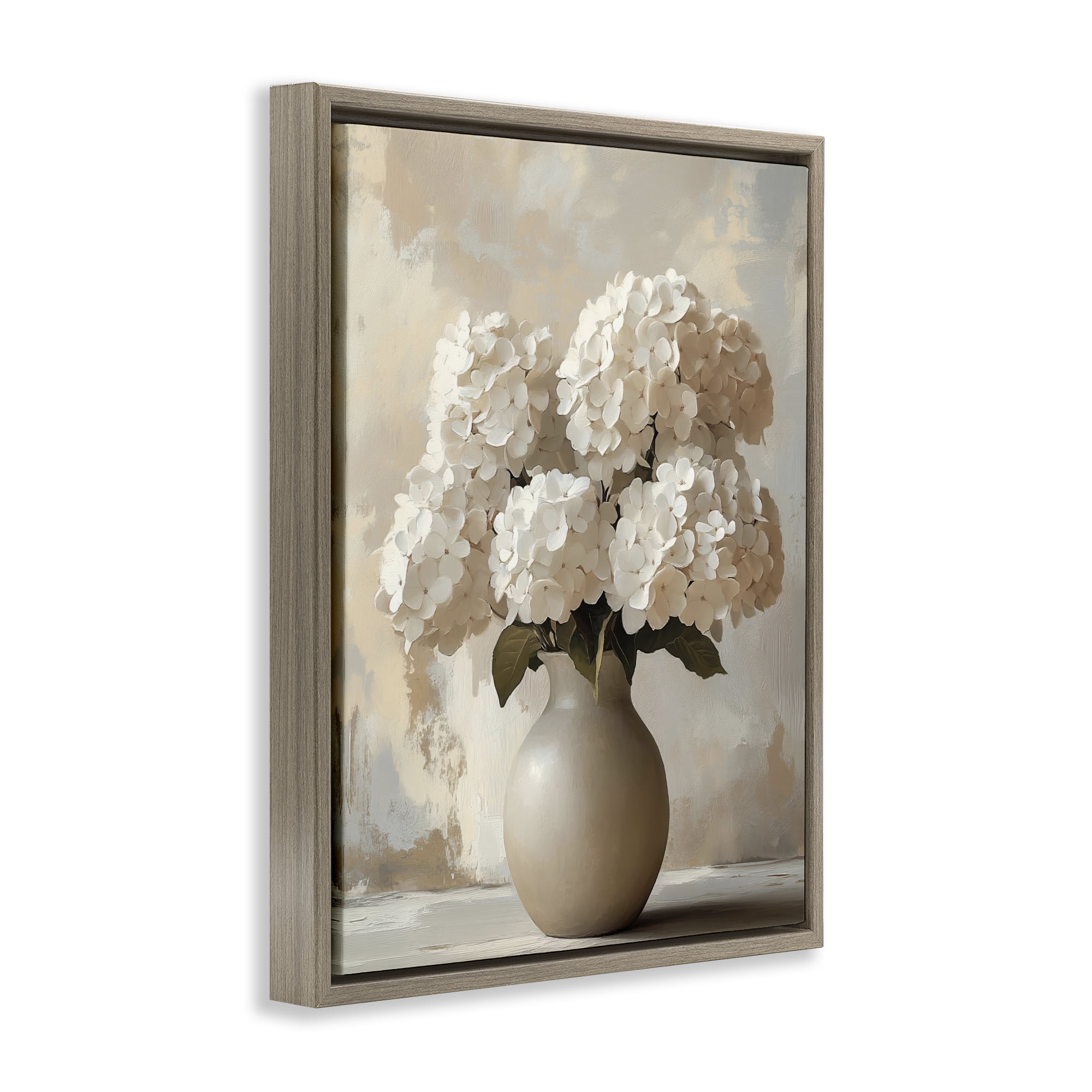 Stupell Industries Vase of Hydrangeas in Bloom Brown Framed Floater Canvas Wall Art, design by LSR Design Studio