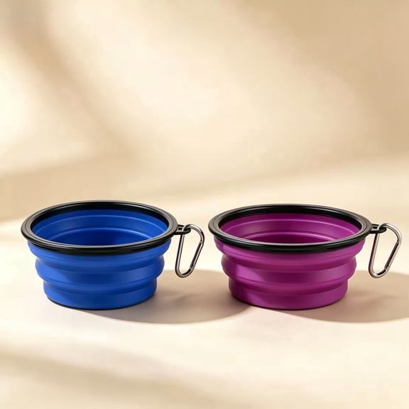 Large Collapsible Dog Bowls – 34oz Travel Water & Food Bowls, Portable Foldable Collapsible Dishes with Carabiner Clip – 2 Pack (Blue Red)