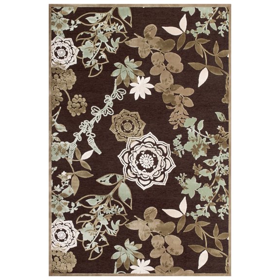 Feizy Saphir Mah Modern Floral & Botanical, Brown/Green/Ivory, 2'2" x 4' Accent Rug Sheen Casual Paisley Design Carpet for Living Dining Bed Room
