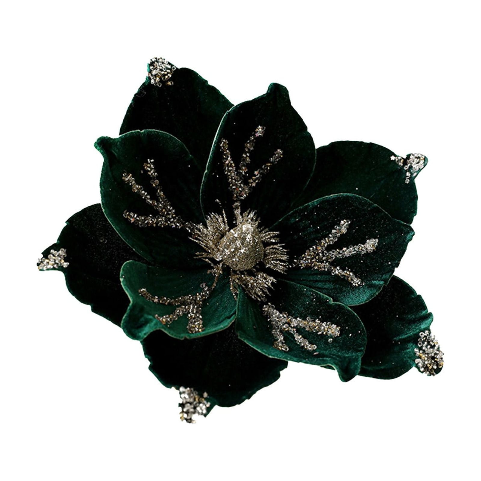 Glitter Christmas Flower, Artificial Velvet Magnolia Flower Decoration, Xmas Tree New Year Party Wedding Ornaments, 9.4*8.30 inch