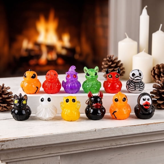 60Pcs Halloween Mini Ducks, Luminous Mini Resin Ducks Ornaments,Glowing Halloween Ducks Figurines for Desk, Shelf, Tabletop, Party Decor