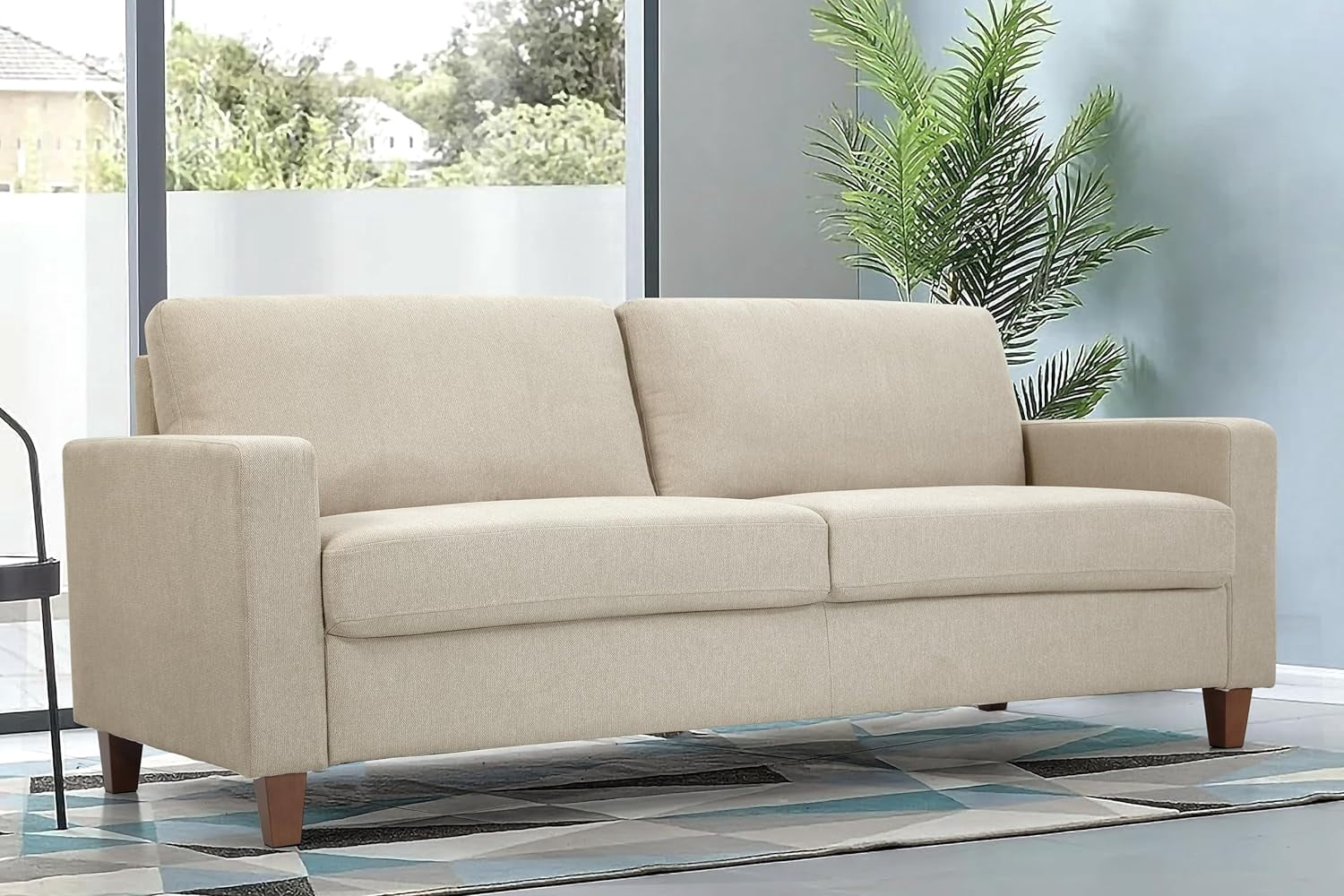 US Pride Furniture Mid Century Modern Couch for Small Spaces Living Rooms Apartments and Condos 3 Seater Sofa with Reversible Back Pillows Beige
