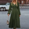 thumbnail image 2 of XVJRHAK Women Summer Dresses Womens Elegant V Neck Long Sleeve High Waist Vintage Wedding Guest Cocktail Party Swing A Line Midi Dresses Mid-Length(Army Green,XL), 2 of 8