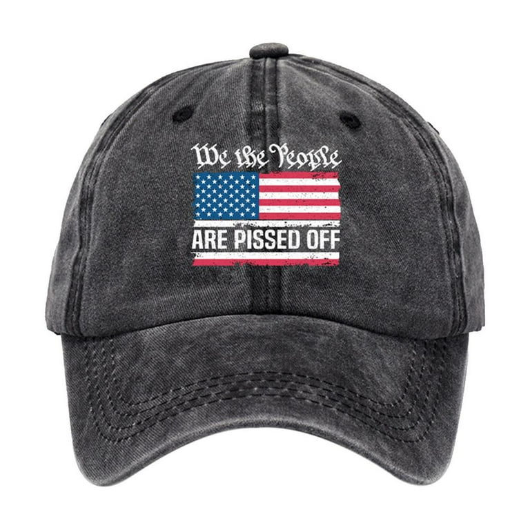 Famure We The People Are Pissed off Hat-America Hat for Men Unisex Baseball  Cap Black American Flag Hats Embroidery with Text and Strip Flag for Men