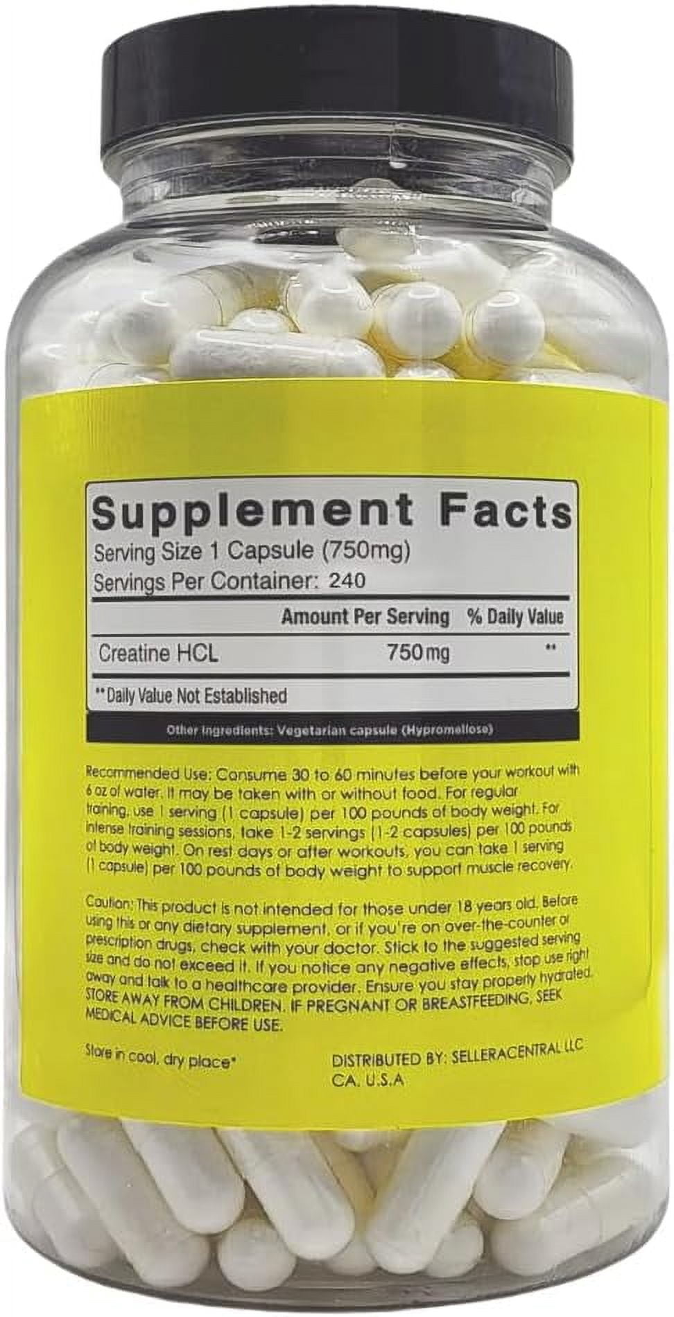 Buy The Crave Creatine HCL Pills, 7X Concentrated for Muscle Recovery, Energy, Cognitive Support – 240 Servings