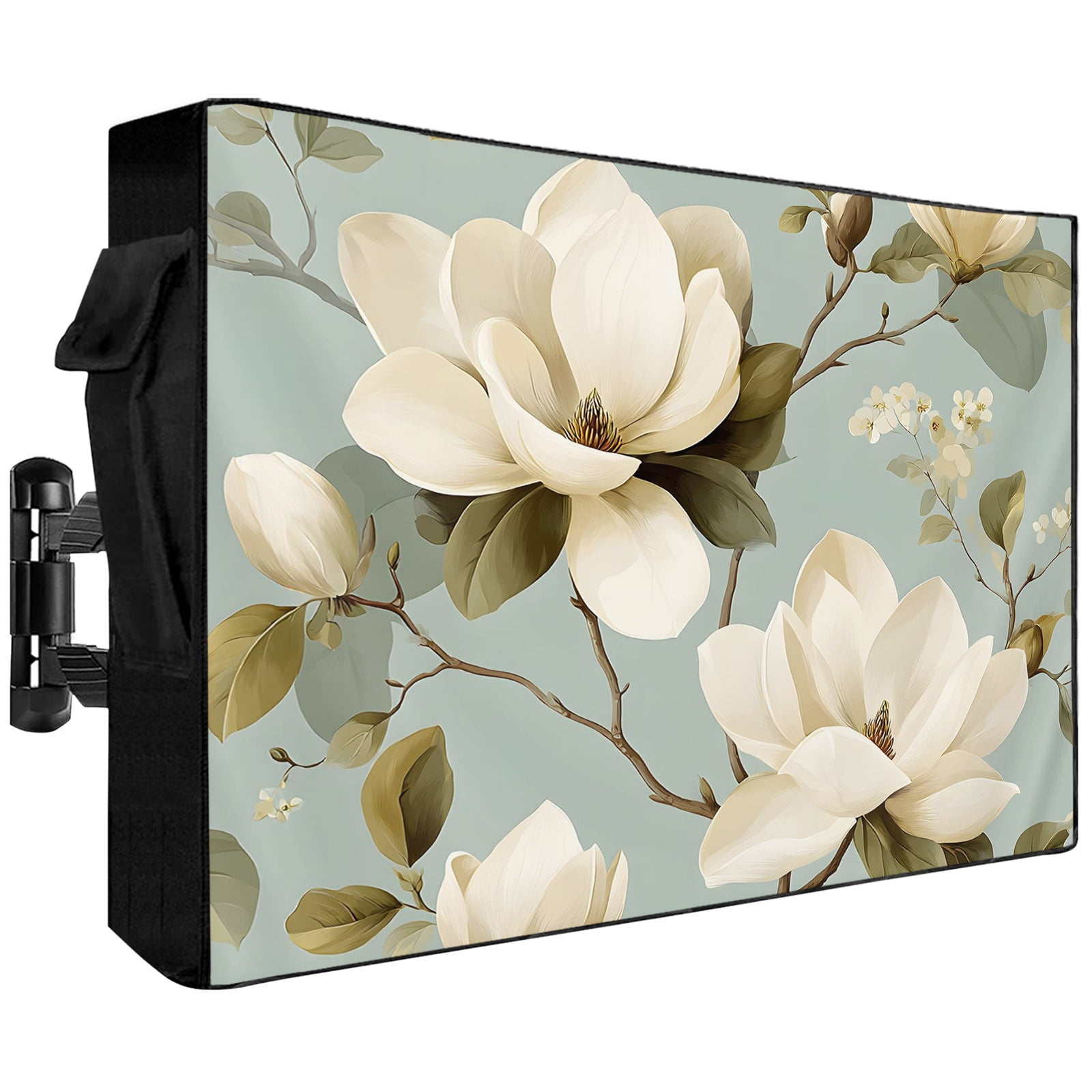 Outdoor TV Cover Watercolor Large Magnolias Weatherproof Waterproof Outside TV Protector with Zipper,Vintage Floral Art Smart Television Screen Cover for 70 to 75Inch Screens