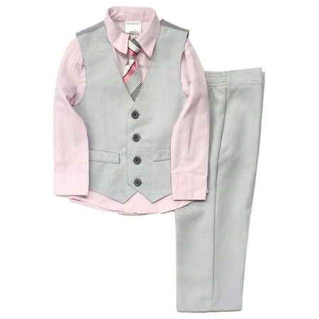 

Van Heusen Toddler & Boys Pink & Gray 4pc Suit Pants Vest Shirt & Tie Outfit 2T